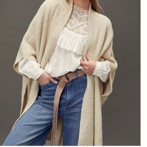 Anthropologie Leslie Poncho Open Cardigan Boho Sweater Neutral Women’s M/L